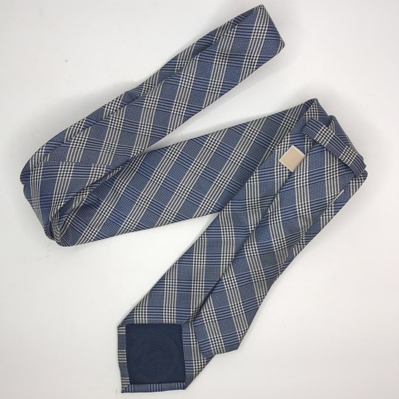 Michael Kors Blue Plaid Print 100% Silk Neck Tie - Picture 8 of 8